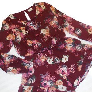 Romper SMALL NEW PEACH LOVE Floral long sleeve One-Piece Burgundy summer jumper